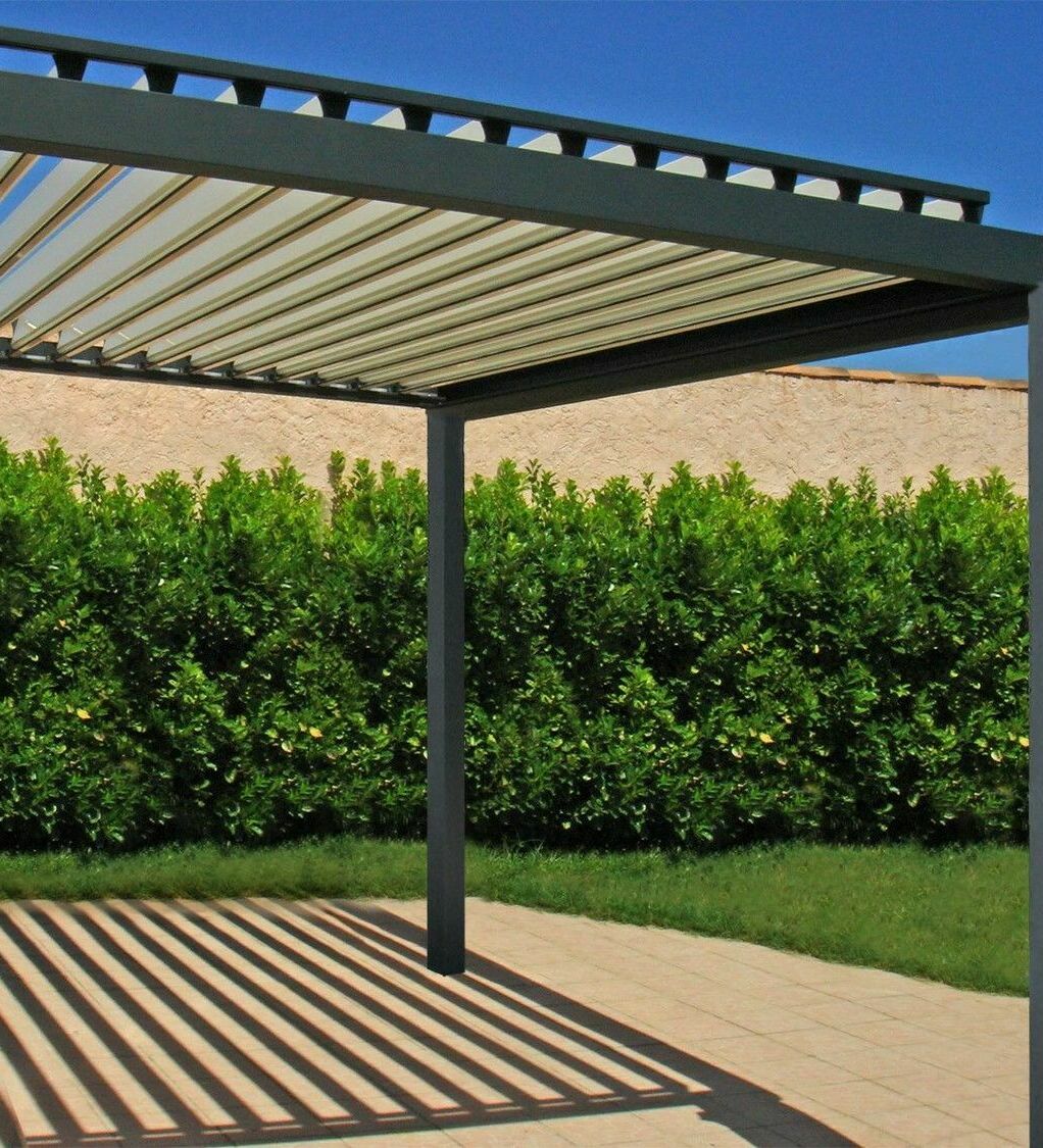 Биоклиматическая пергола – биоклиматика. Пергольная конструкция с поворотно-сдвижными ламелями для летней или всесезонной террасы (зимней утепленной веранды) Биоклиматическая пергола (биоклиматика). Пергола с поворотно-сдвижными ламелями. Строительство летних и всесезонных террас с установкой биоклиматической пергольной конструкции, а также утепленной биоклиматической перголы зимней эксплуатации