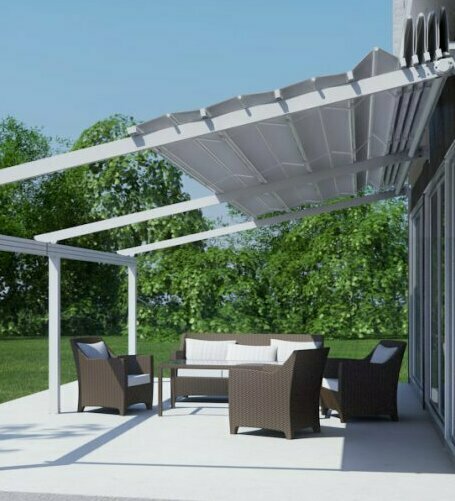 Пергола (перголы) купить для летнего кафе, веранд, террас ресторанов и кафе в Москве. Солнцезащитные системы. Производство и монтаж маркиз-пергол, пергольных конструкций с моторизированной крышей Пергола для летней веранды или террасы кафе и ресторана в Москве недорого! Алюминиевая пергола (пергольная маркиза) со сдвижной крышей с монтажом под ключ!